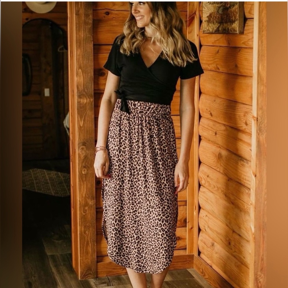 Jackson Rowe Leopard Print Midi Skirt